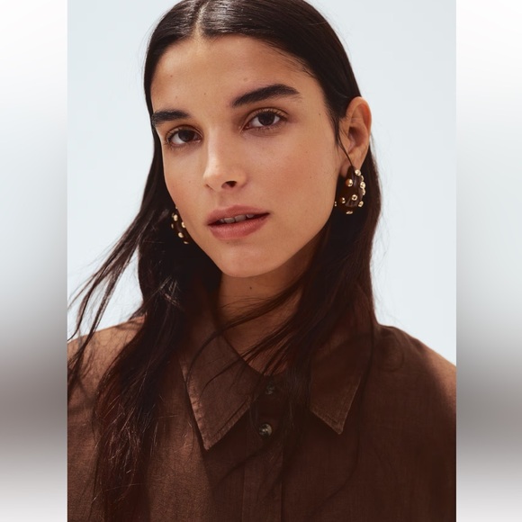 H&M 100% Linen Brown Button-Up Shirt - Picture 2 of 2